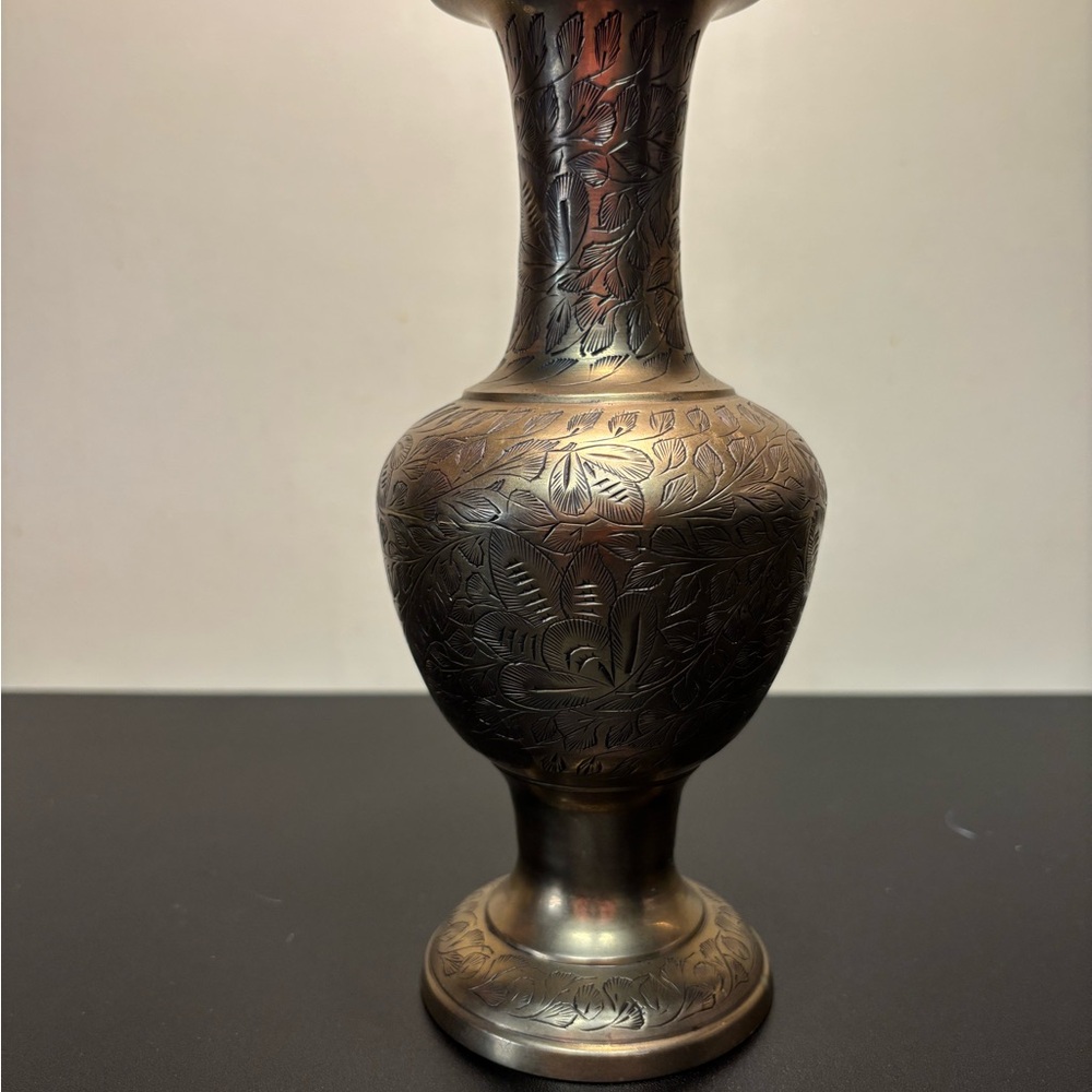 Ornate Floral Patterned Metal Vase
